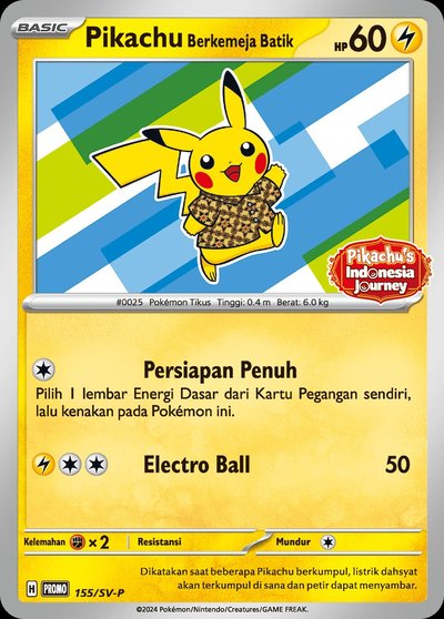 Pikachu Berkemeja Batik 155/SV-P — Yogyakarta event, Staryu batik motif, Pikachu's Indonesia Journey promo card 2024