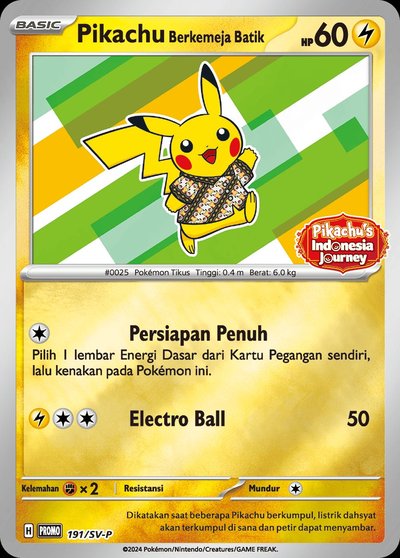 Pikachu Berkemeja Batik 191/SV-P — Mirror Holofoil, Bali collector set with keychain and Stellar Guidance boosters